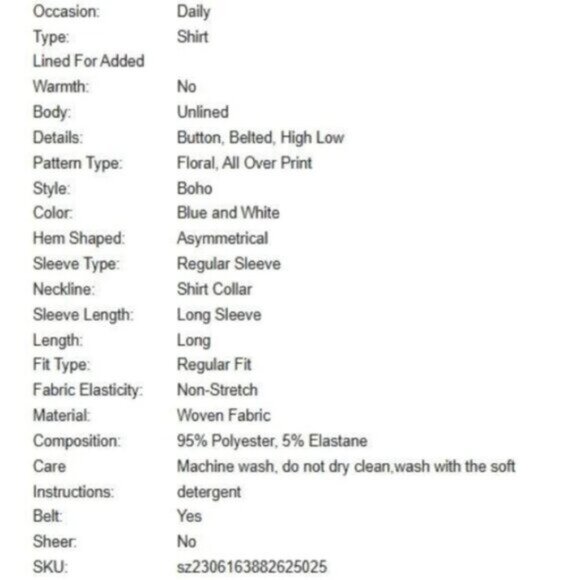 SHEIN Blue & White Floral Button-Down Tunic Top XL - Picture 3 of 10